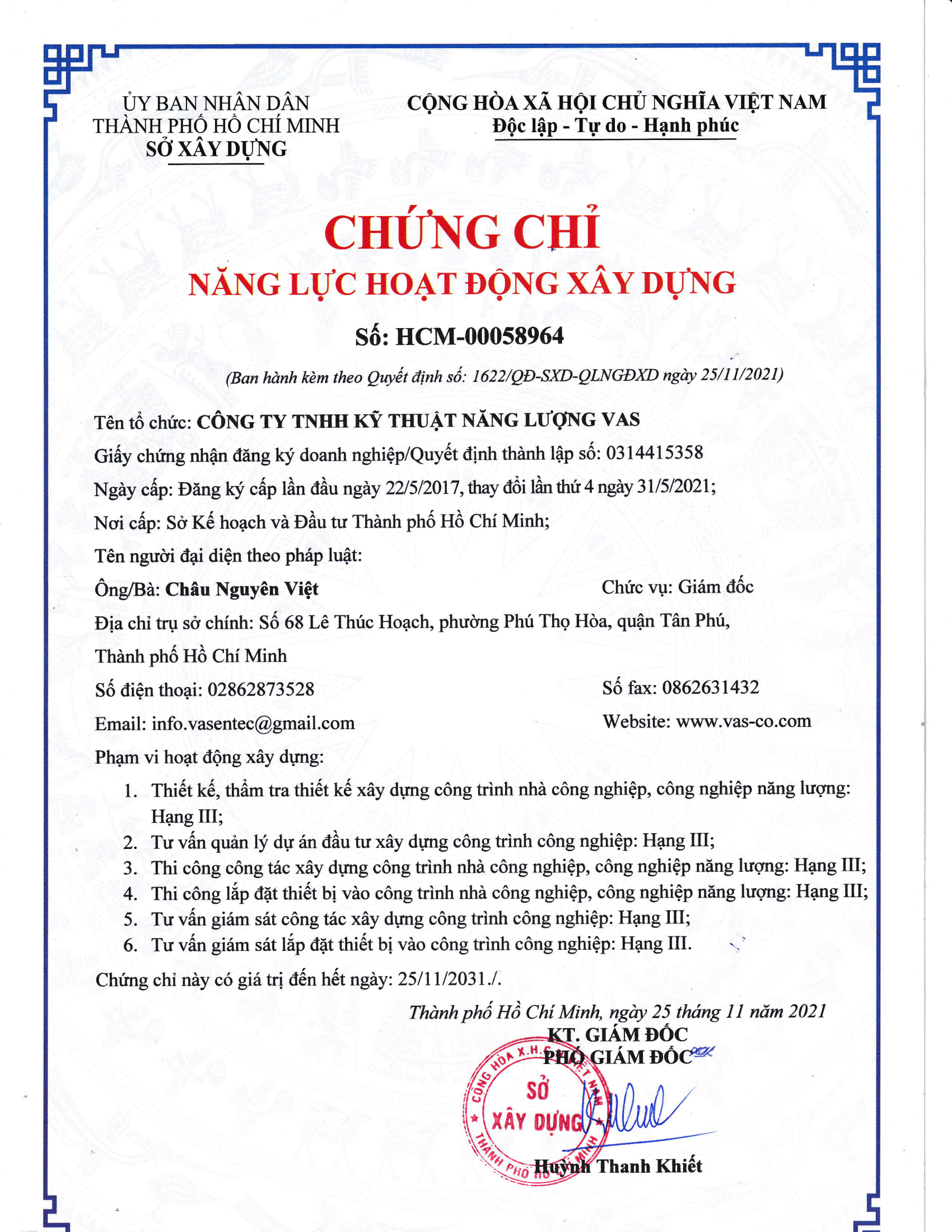 CHỨNG CHỈ NĂNG LỰC HOẠT ĐỘNG XÂY DỰNG